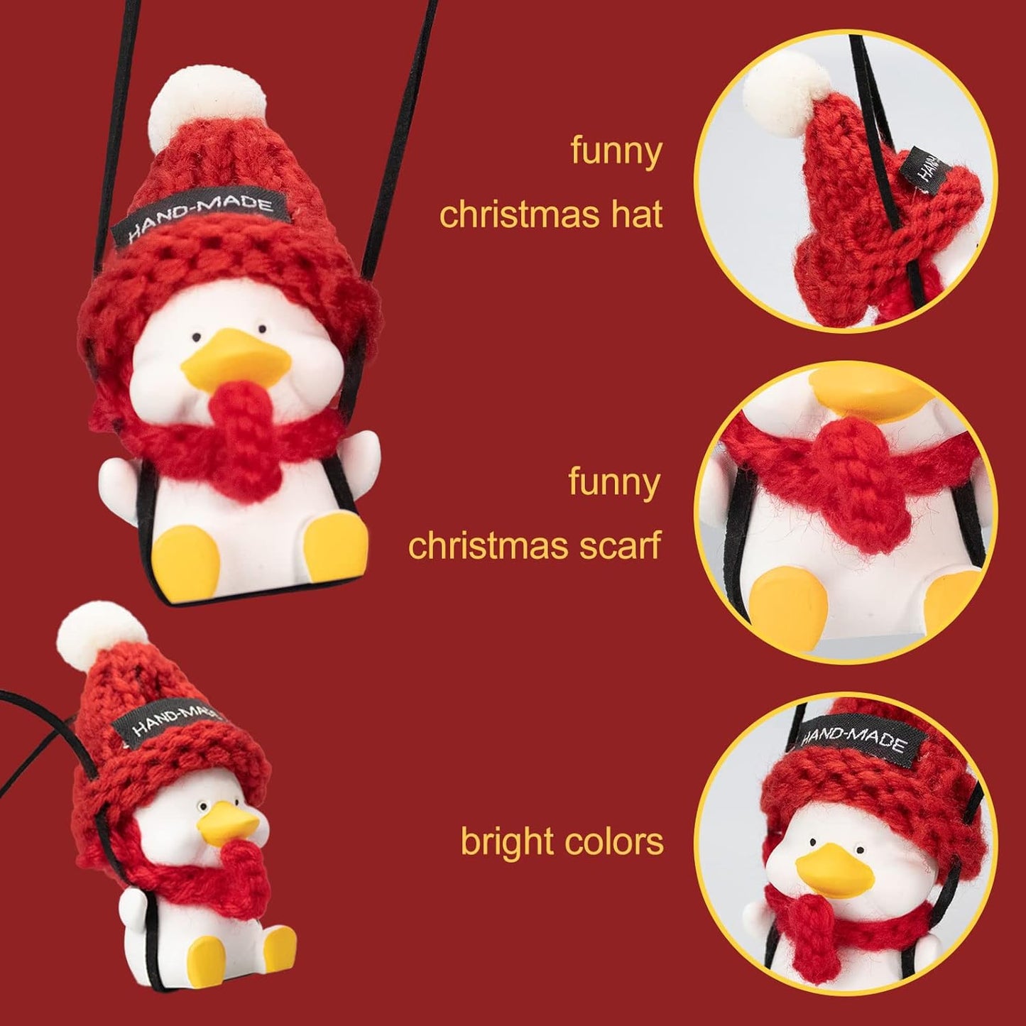 Swinging Duck Car Hanging Ornament Christmas Deor, Cute Swing Duck Car Mirror Hanging Accessories, Hanging Swing Duck Car Pendant with Red Scarf