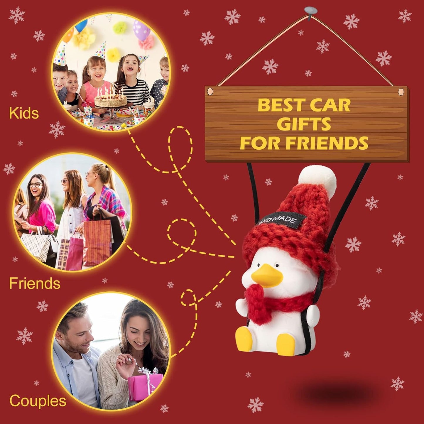 Swinging Duck Car Hanging Ornament Christmas Deor, Cute Swing Duck Car Mirror Hanging Accessories, Hanging Swing Duck Car Pendant with Red Scarf