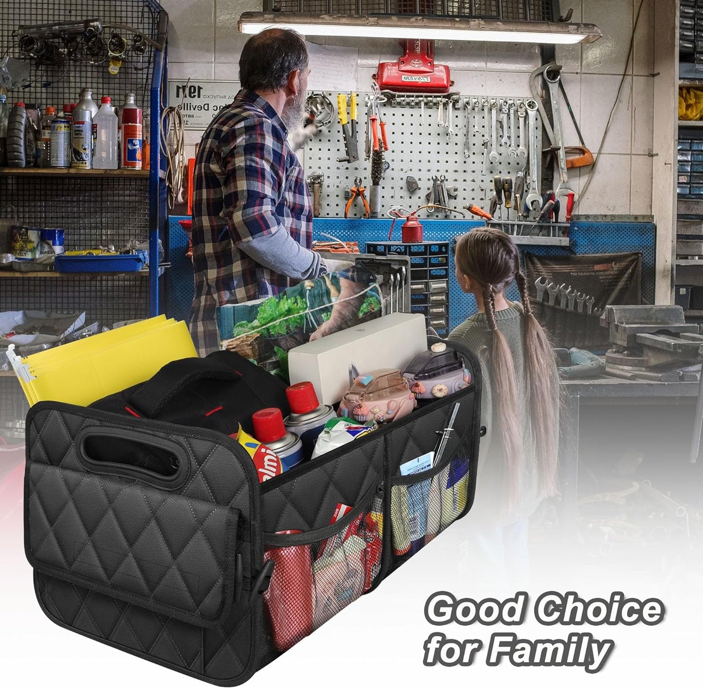 Car Trunk Organizer for SUV, Car Organizers and Storage with 6 Pocket, Car Accessories for Women/Men 50Lwaterproof Polyester Trunk Organizer, Black
