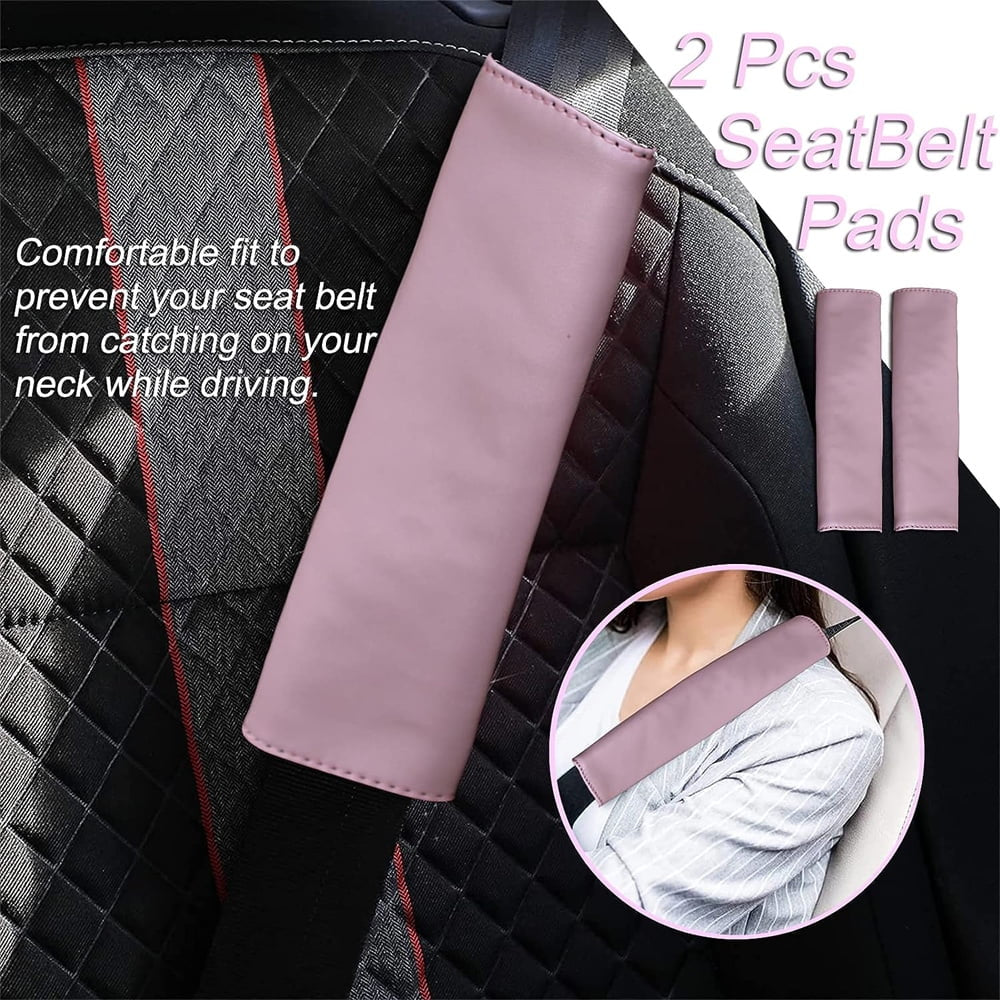 10 Pcs Car Accessories Set,Leather Steering Wheel Cover for Women Cute Car Accessories Set with Seat Belt Shoulder Pads Cup Holders for Women Girl Car Interior Pink Suit