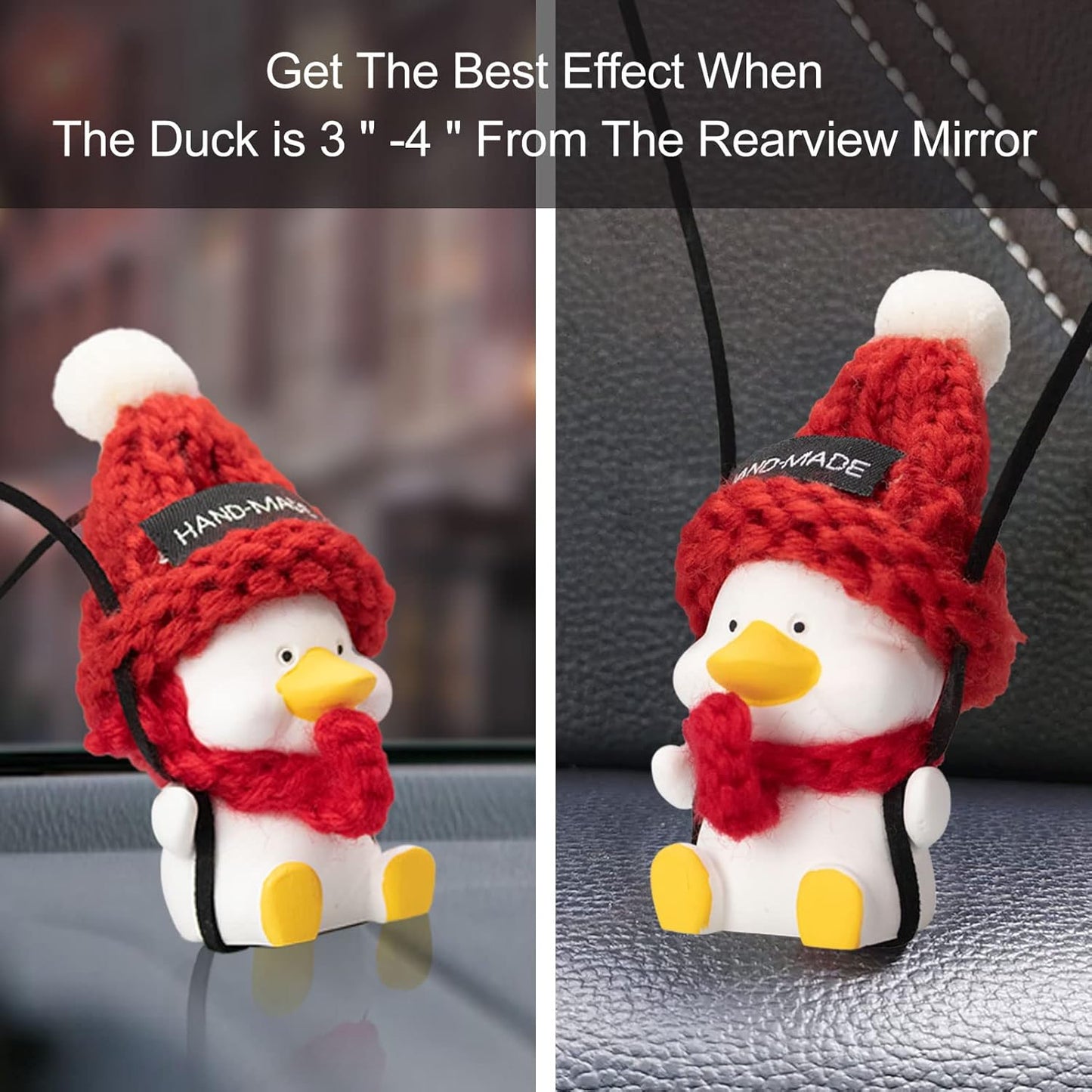 Swinging Duck Car Hanging Ornament Christmas Deor, Cute Swing Duck Car Mirror Hanging Accessories, Hanging Swing Duck Car Pendant with Red Scarf