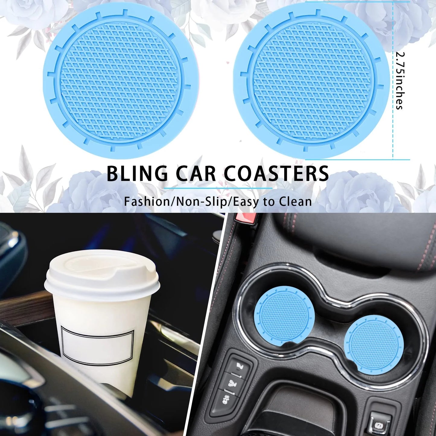 10 PCS Car Accessories Leather Steering Wheel Cover Set, Car Steering Wheel Cover for Women with Seat Belt Pads Cup Holders Start Button, Blue
