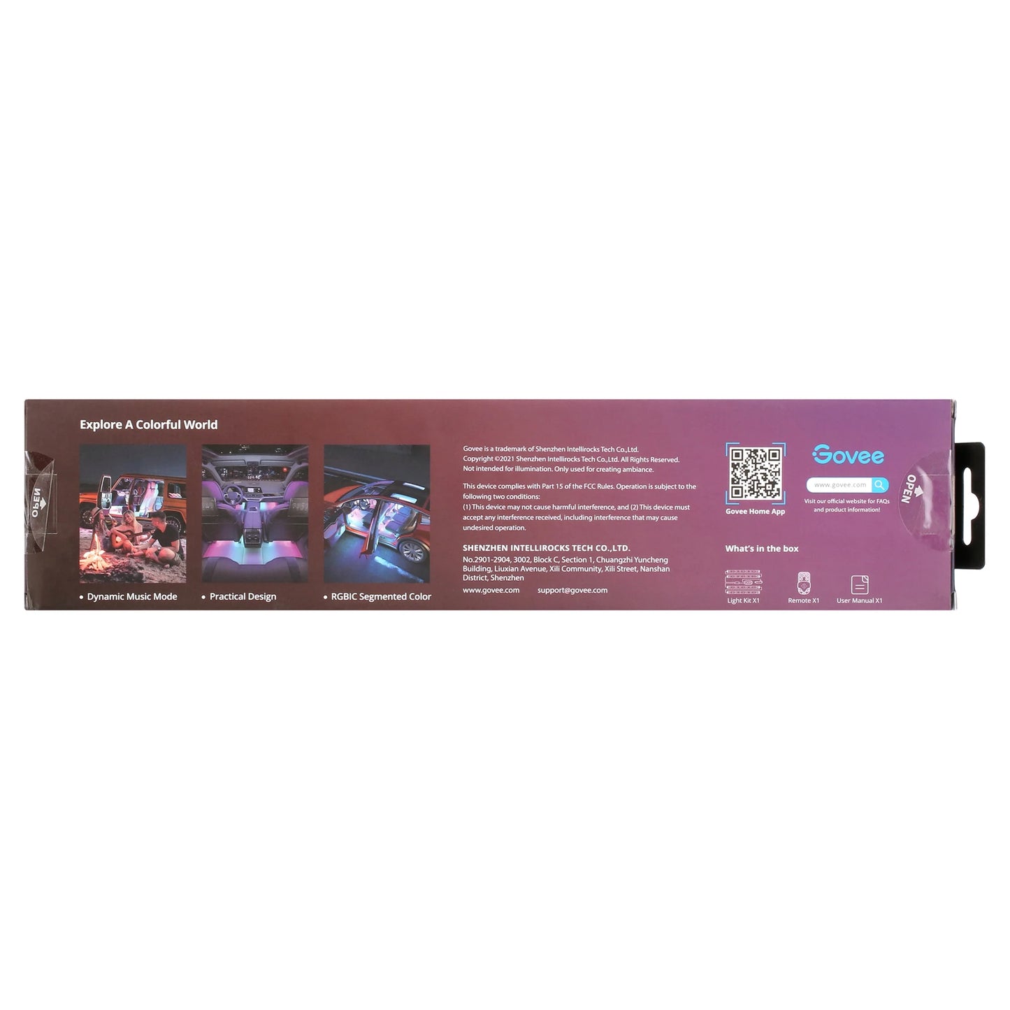 0.98 Ft LED RGBIC Interior Car Lights, Smart Control, 4 Pack, Color Changing