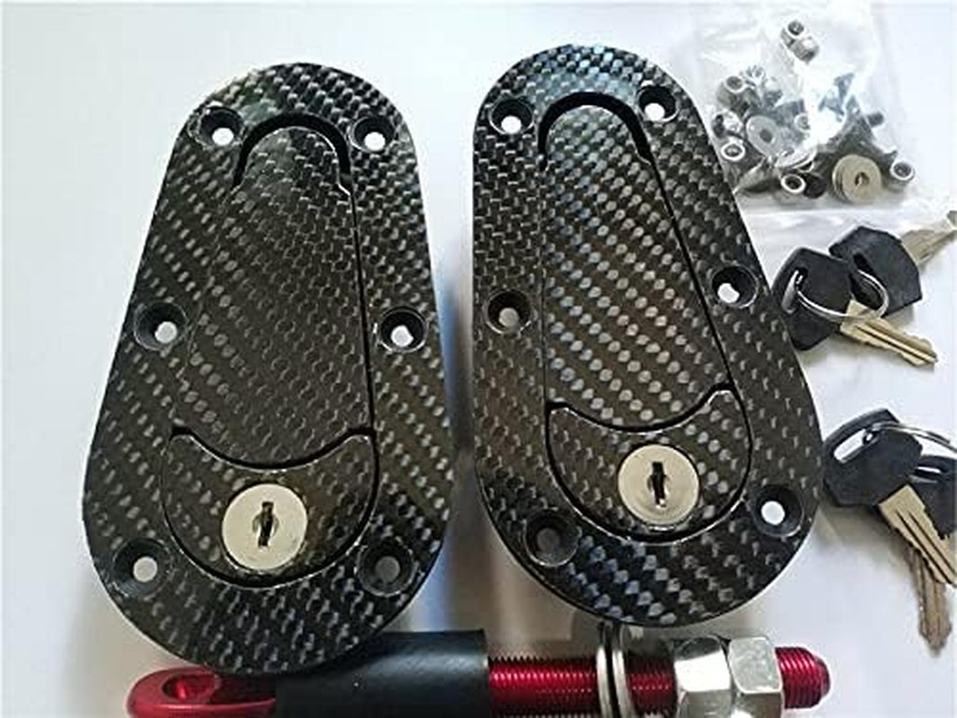 Universal JDM Carbon Fiber Hood Pin plus Flush Mount Latch Kit Lock with Keys