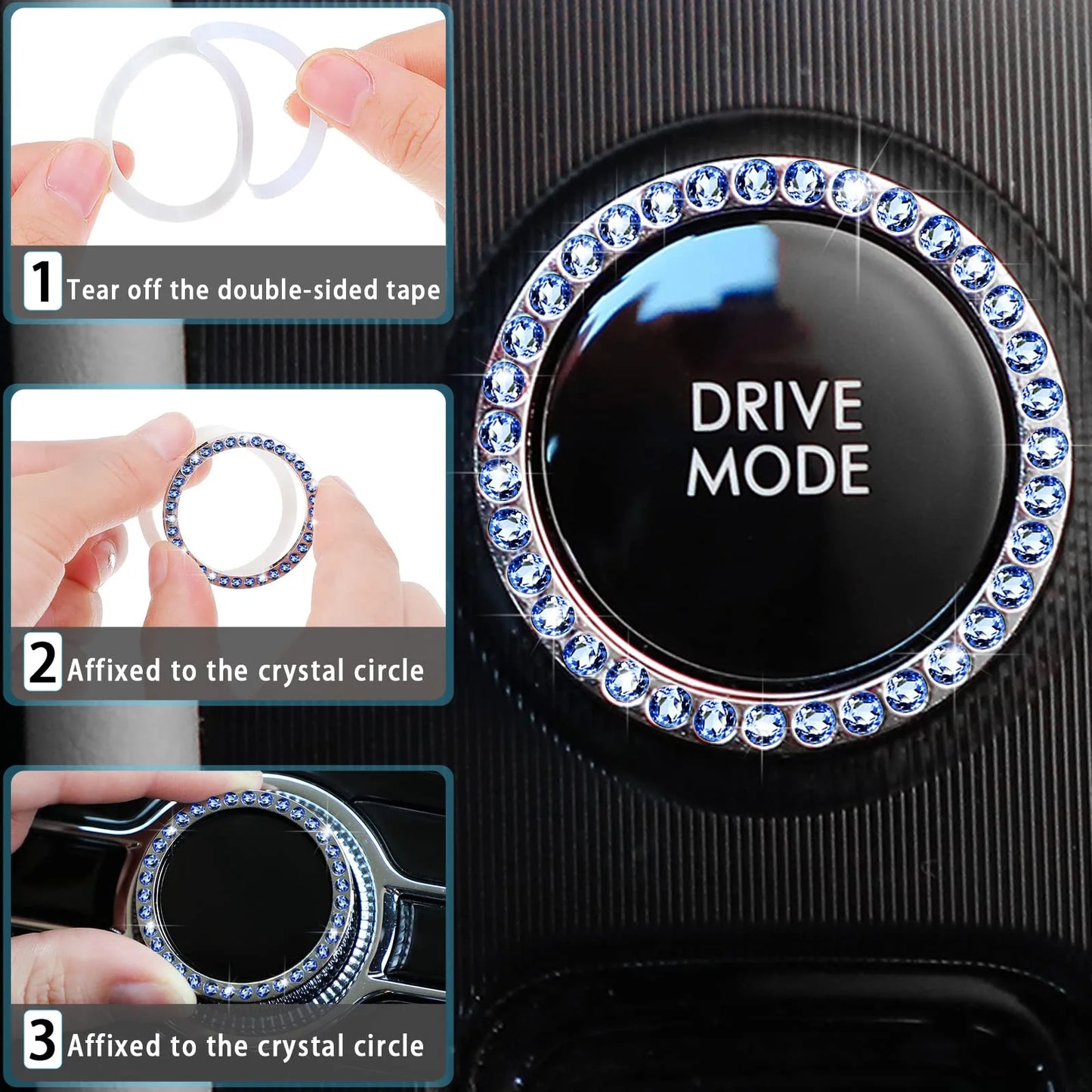 10 PCS Car Accessories Leather Steering Wheel Cover Set, Car Steering Wheel Cover for Women with Seat Belt Pads Cup Holders Start Button, Blue