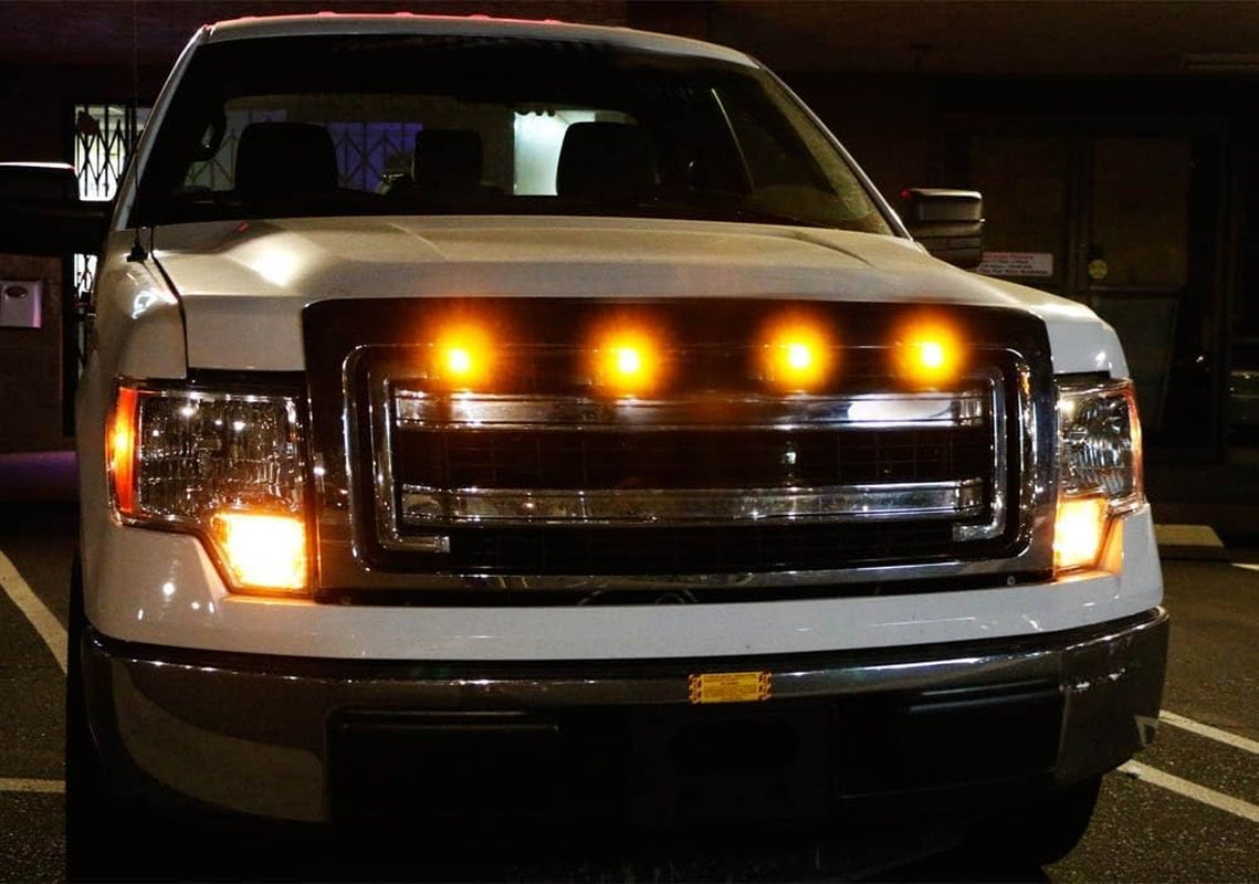 4Pc Set Custom Retrofit Amber Yellow Front Grille Mesh Mount LED Lighting Kit Compatible with Trucks Suvs