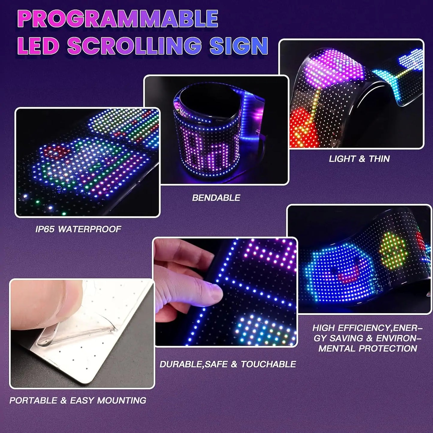 Car LED Sign Bluetooth APP LED Matrix Pixel Panel Night Light DIY Programmable Flexible LED Display for Car Store Hotel Bar