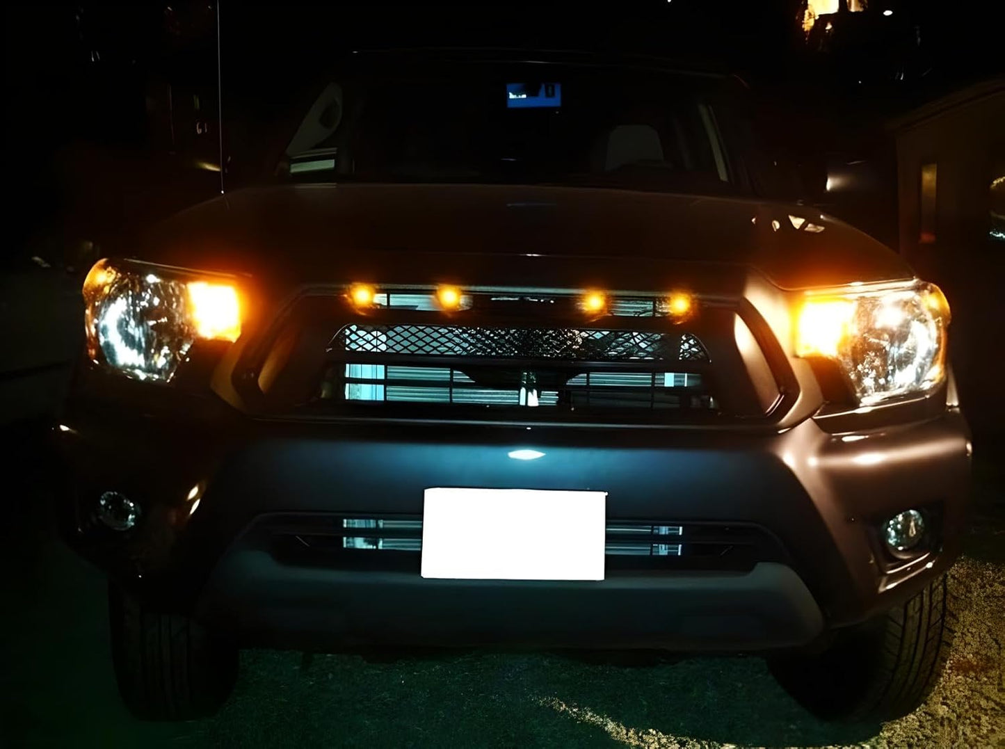 4Pc Set Custom Retrofit Amber Yellow Front Grille Mesh Mount LED Lighting Kit Compatible with Trucks Suvs