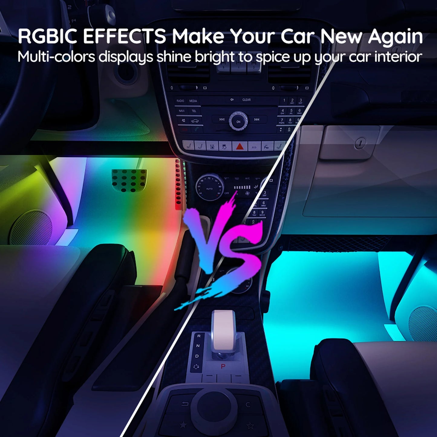 0.98 Ft LED RGBIC Interior Car Lights, Smart Control, 4 Pack, Color Changing