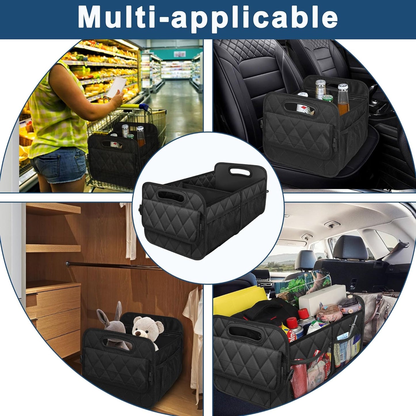Car Trunk Organizer for SUV, Car Organizers and Storage with 6 Pocket, Car Accessories for Women/Men 50Lwaterproof Polyester Trunk Organizer, Black