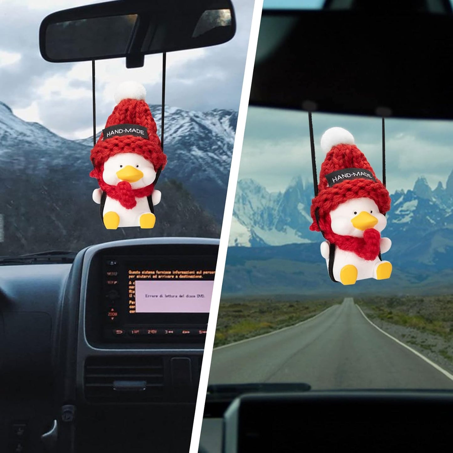 Swinging Duck Car Hanging Ornament Christmas Deor, Cute Swing Duck Car Mirror Hanging Accessories, Hanging Swing Duck Car Pendant with Red Scarf