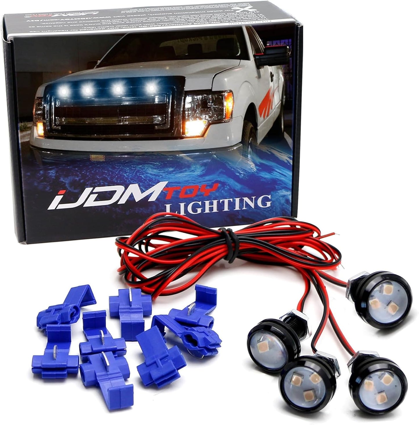 4Pc Set Custom Retrofit Amber Yellow Front Grille Mesh Mount LED Lighting Kit Compatible with Trucks Suvs