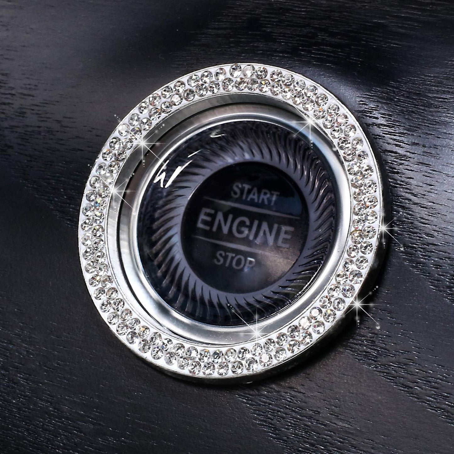 Car Bling Ring Crystal Car Stickers Rings Womens Car Decals,2Pcs Push Start Button Bling Ignition Ring Sticker,Bling Car Interior Accessory for Women,Silver