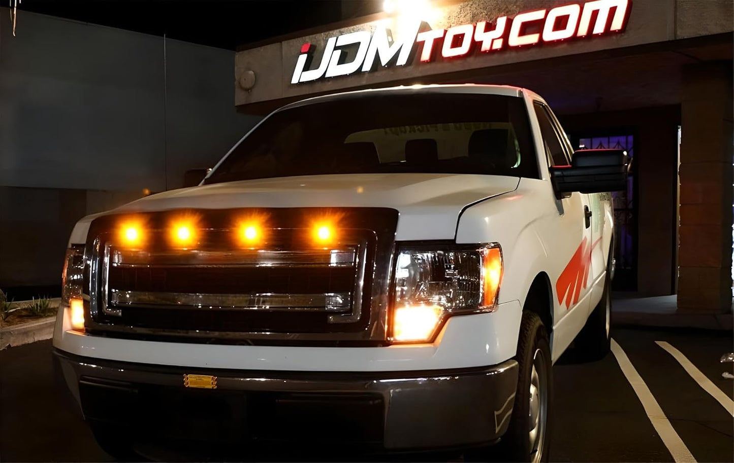 4Pc Set Custom Retrofit Amber Yellow Front Grille Mesh Mount LED Lighting Kit Compatible with Trucks Suvs