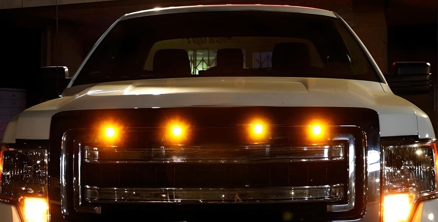4Pc Set Custom Retrofit Amber Yellow Front Grille Mesh Mount LED Lighting Kit Compatible with Trucks Suvs