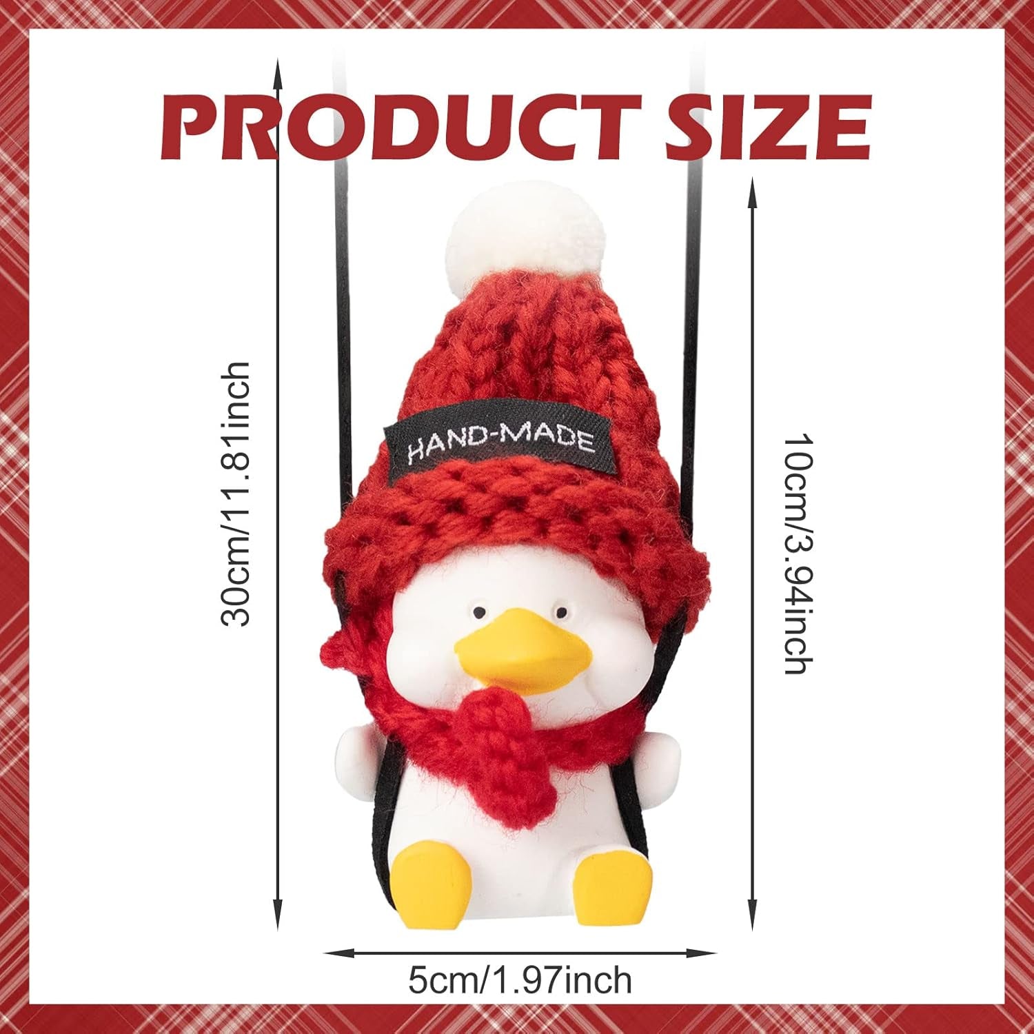 Swinging Duck Car Hanging Ornament Christmas Deor, Cute Swing Duck Car Mirror Hanging Accessories, Hanging Swing Duck Car Pendant with Red Scarf