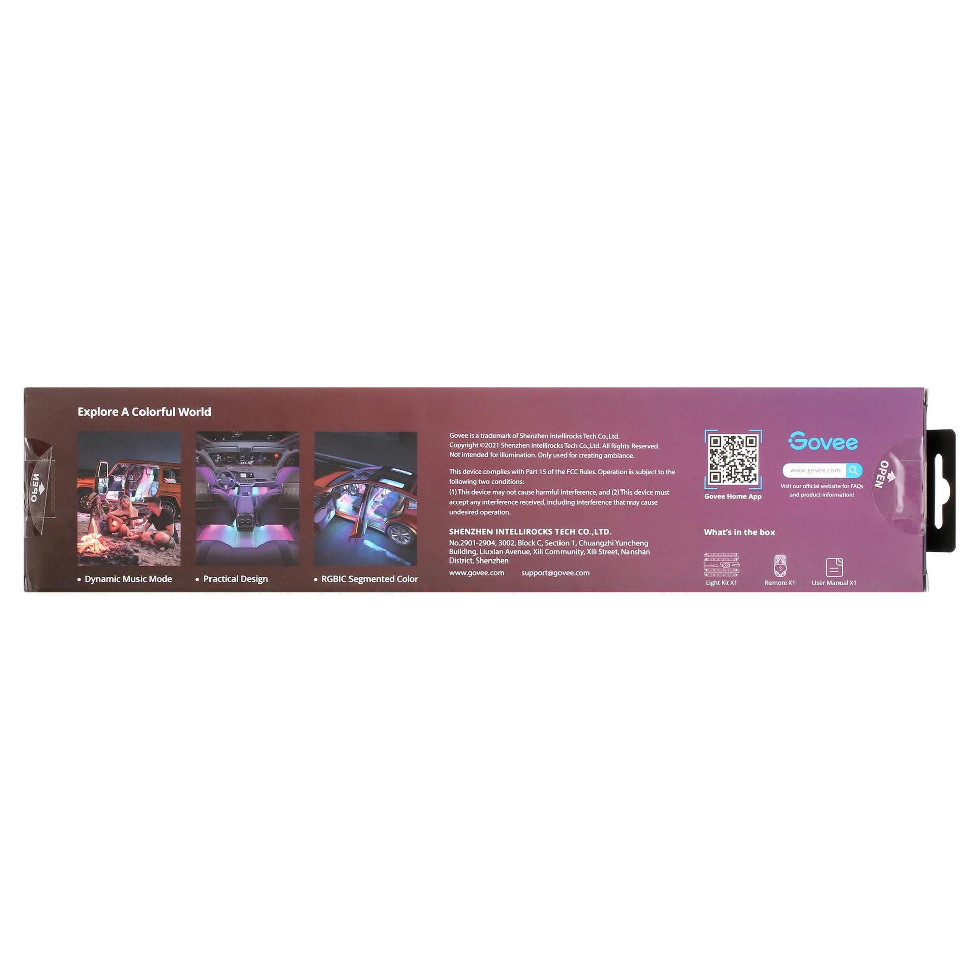 0.98 Ft LED RGBIC Interior Car Lights, Smart Control, 4 Pack, Color Changing