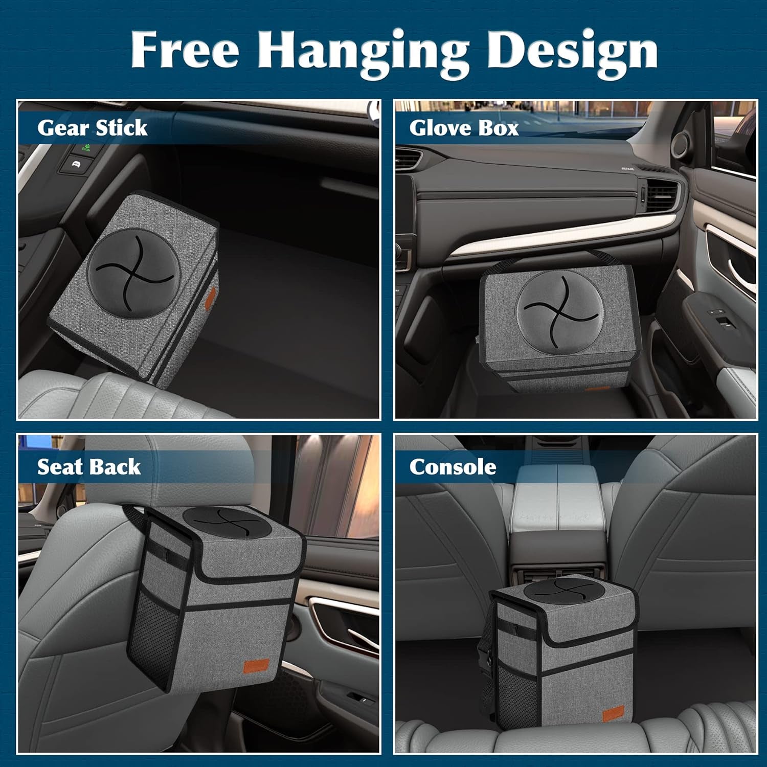 Car Trash Can Leak Proof Car Trash Bag Waterproof Car Garbage Can with Lid for SUV Front Seat Multipurpose Car Hanging for Headrest Collapsible and Portable with Storage Mesh Pocket, Grey
