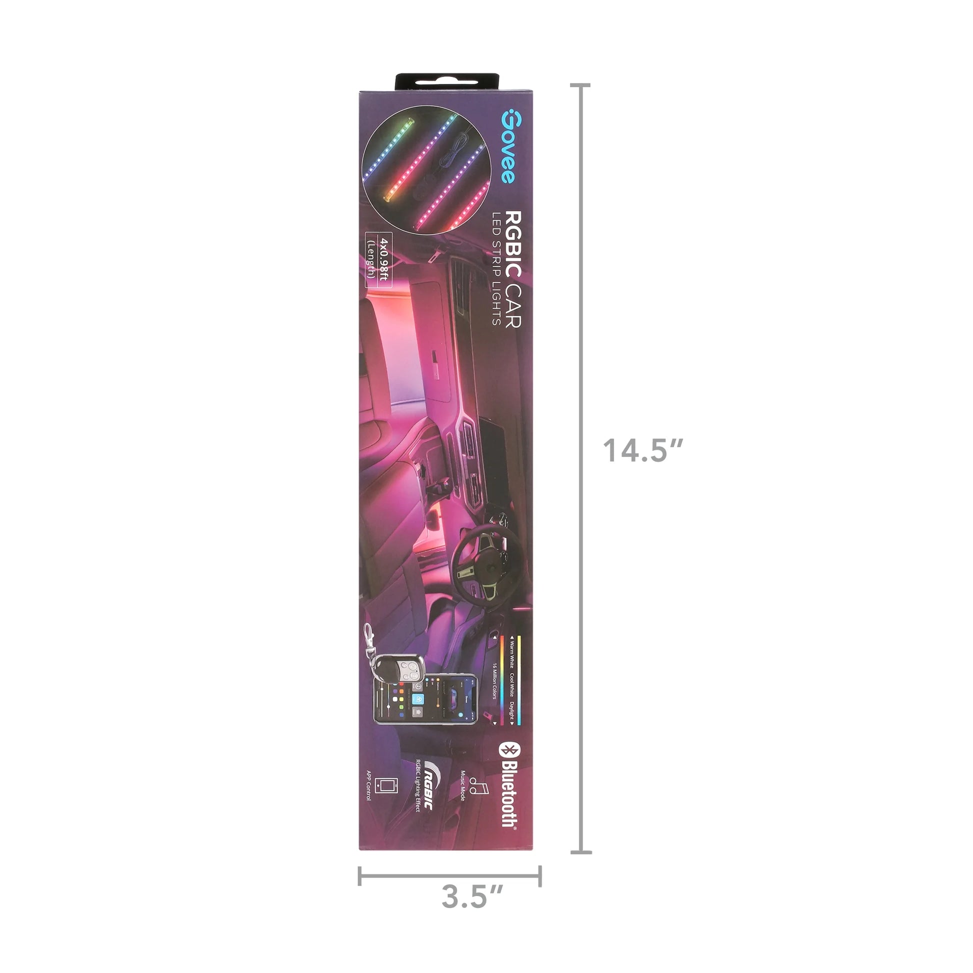 0.98 Ft LED RGBIC Interior Car Lights, Smart Control, 4 Pack, Color Changing