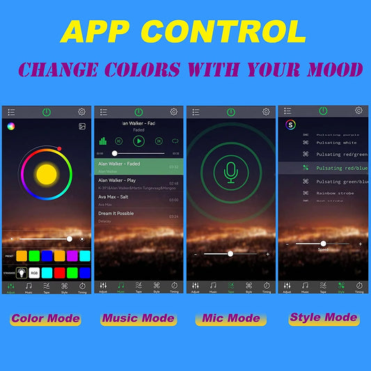 Interior Car Lights, 4 Pcs 48 LED Multi-Color Music Car Lights Strip under Dash Lighting Kit with Sound Active Function & App Control, USB DC 5V