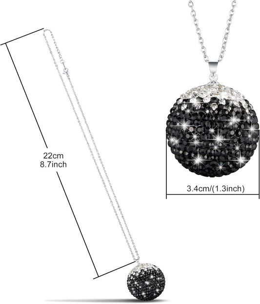 Bling Crystal Ball for Car Rear View Mirror Decoration, Rhinestone Hanging Ornament for Home Decor Charm Crystal Pendant Bling Car Accessories for Girl (Black White)