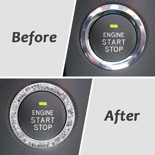 Car Bling Ring Crystal Car Stickers Rings Womens Car Decals,2Pcs Push Start Button Bling Ignition Ring Sticker,Bling Car Interior Accessory for Women,Silver