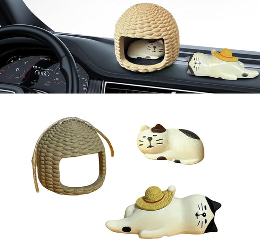 3PCS Cute Cat Ornaments Japanese Dashboard Decorations Rearview Mirror Desktop Decor Car Pussy Cartoon Figure Universal Animal Ornament Decorate Interior Funny Decors Accessories Animals Gifts