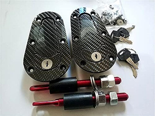 Universal JDM Carbon Fiber Hood Pin plus Flush Mount Latch Kit Lock with Keys