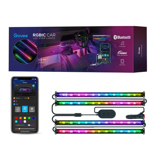 0.98 Ft LED RGBIC Interior Car Lights, Smart Control, 4 Pack, Color Changing